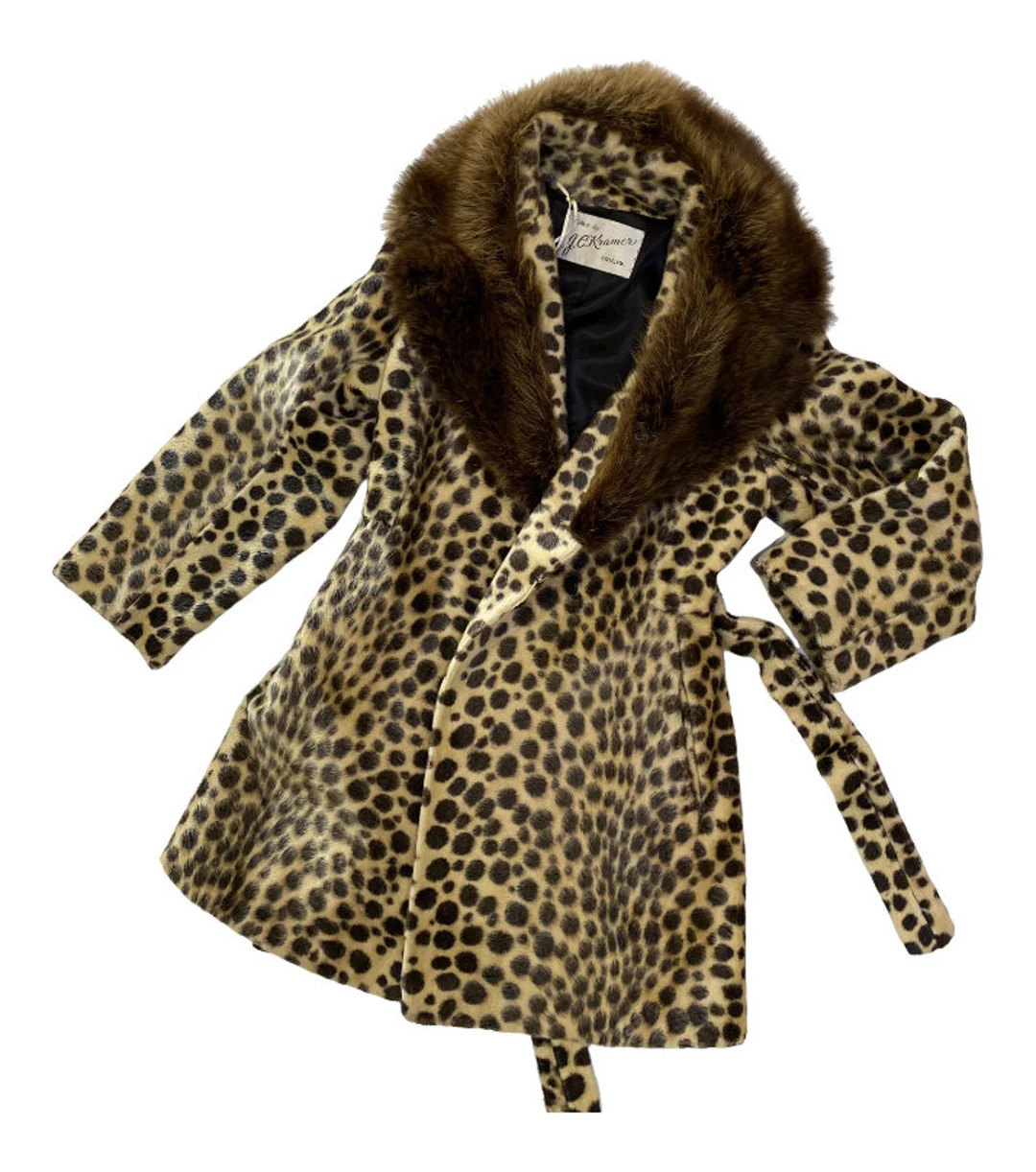 Vintage Faux Ocelot Fur Coat, Fur Trim, French Madmen Style | Etsy (US)