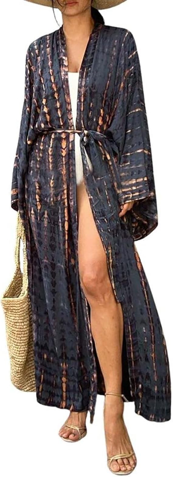 Bsubseach Stylish Tie Dye Open Front Long Kimono Swimsuit Cover up for Women | Amazon (US)