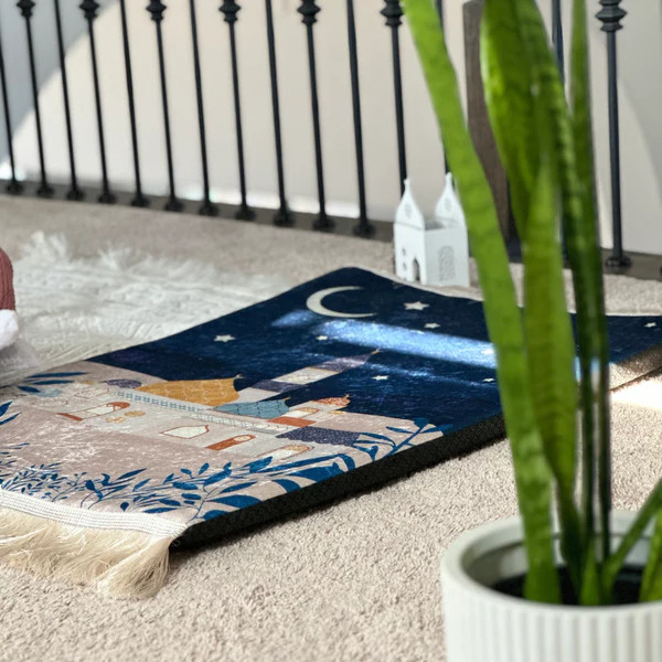 BarakahVille Prayer Rugs for Children - Starry Night Prayer Mat | WithASpin LLC