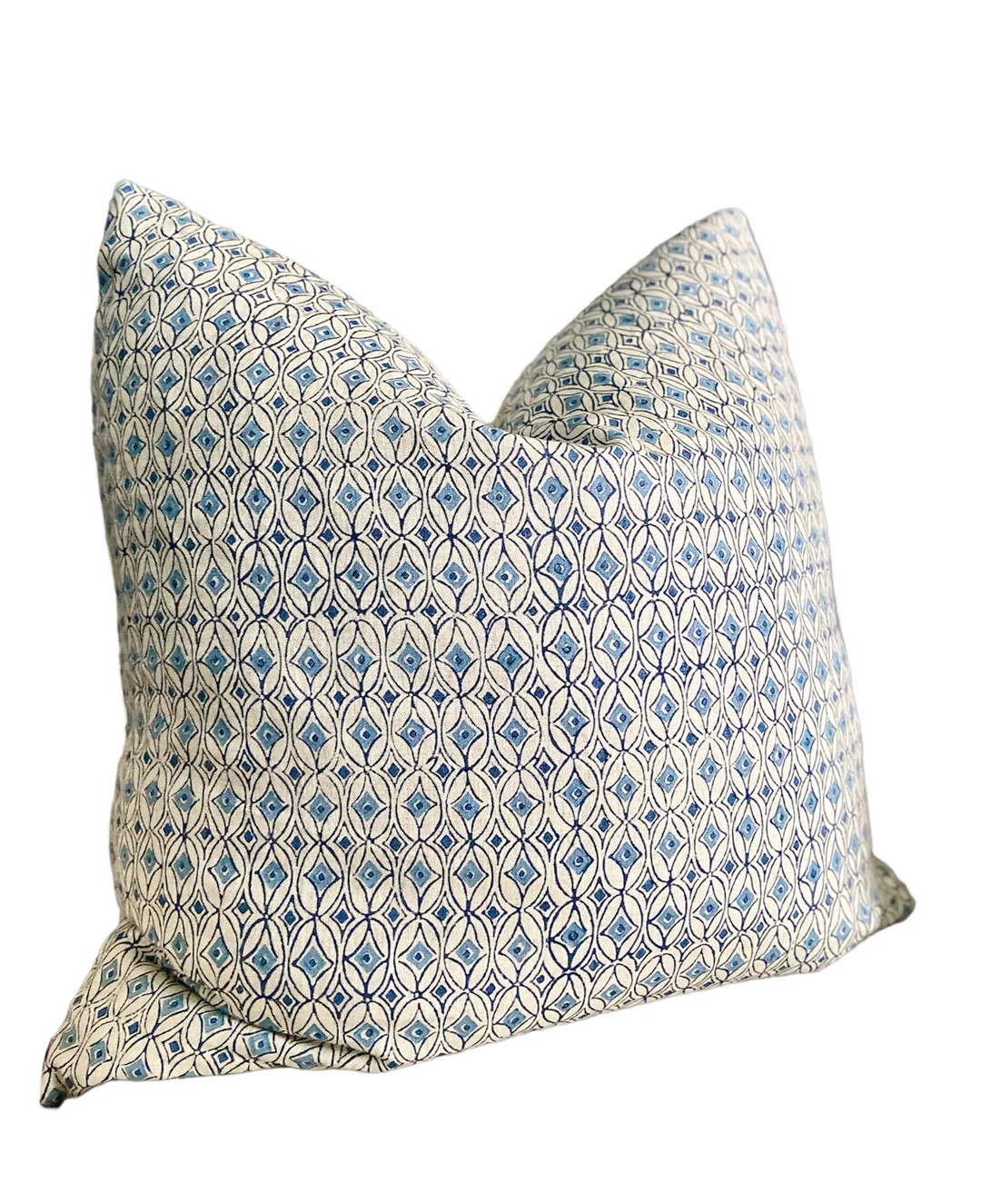 Walter G. Pillow Cover Condesa Azure Blue Linen Pillow Cover, Slate Blue Block Print - Etsy | Etsy (US)