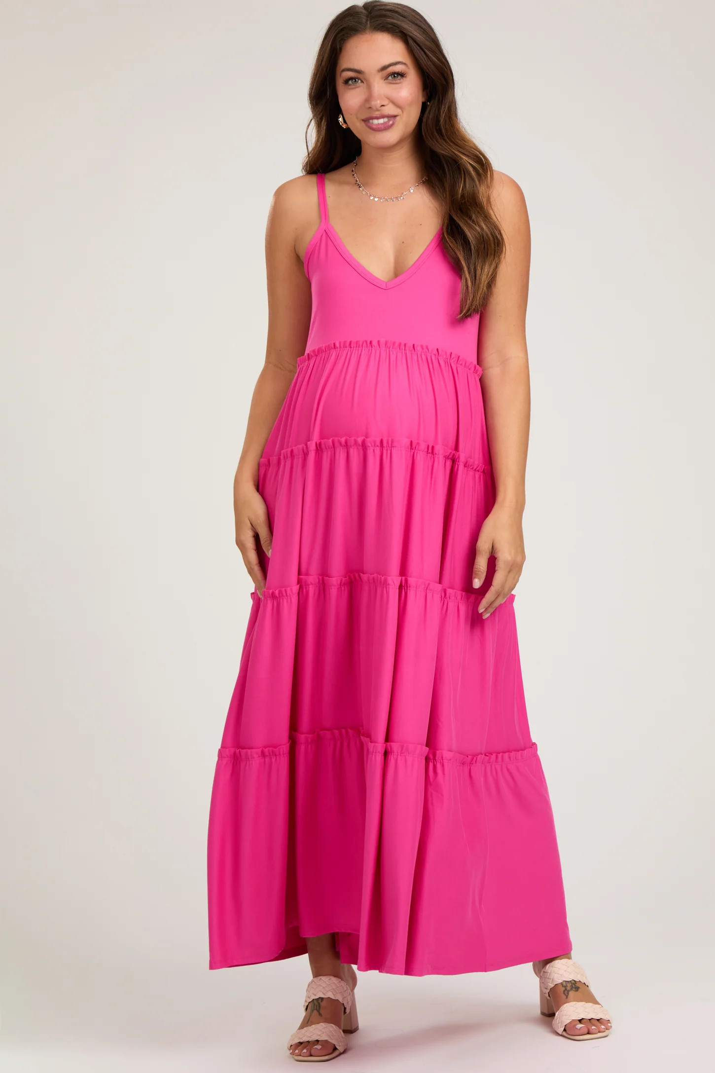 Pink Tiered Sleeveless Maternity Maxi Dress | PinkBlush Maternity