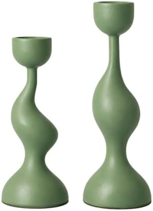 Taper Candle Holders Set of 2 Sculptural Cast Aluminum Candlestick Holders, Modern Minimalist Sag... | Amazon (US)