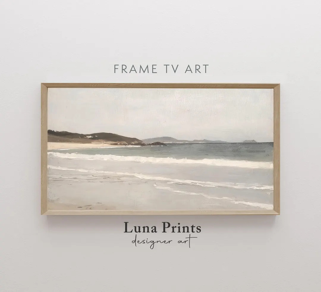 Muted Beach Landscape Frame TV Art, Neutral Vintage Landscape Art for Frame TV Screensaver, Coast... | Etsy (US)
