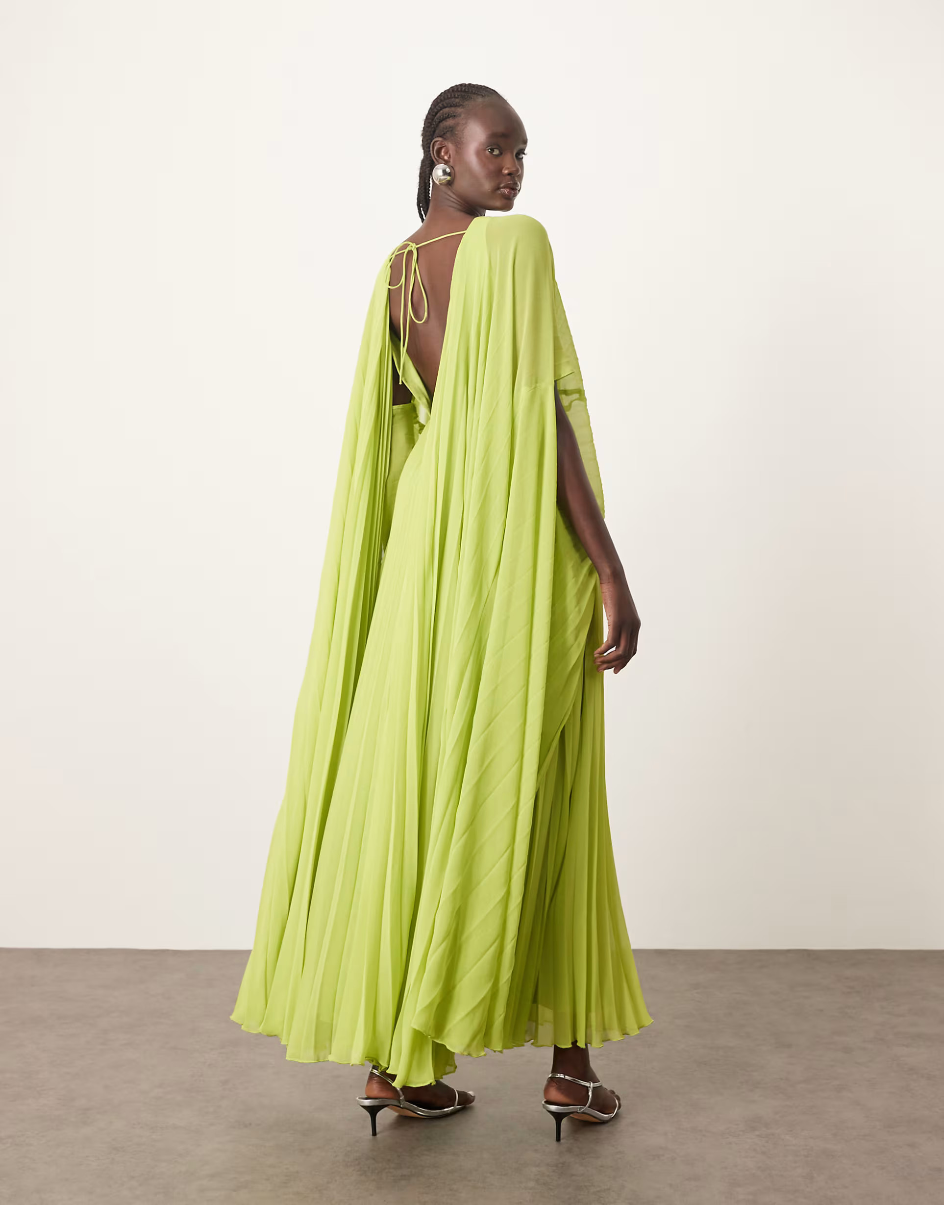 ARRANGE chiffon pleat volume maxi dress with wide sleeve in green | ASOS (Global)
