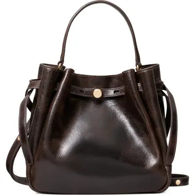 Tory Burch Romy Distressed Leather Bucket Bag in Dark Brown at Nordstrom | Nordstrom