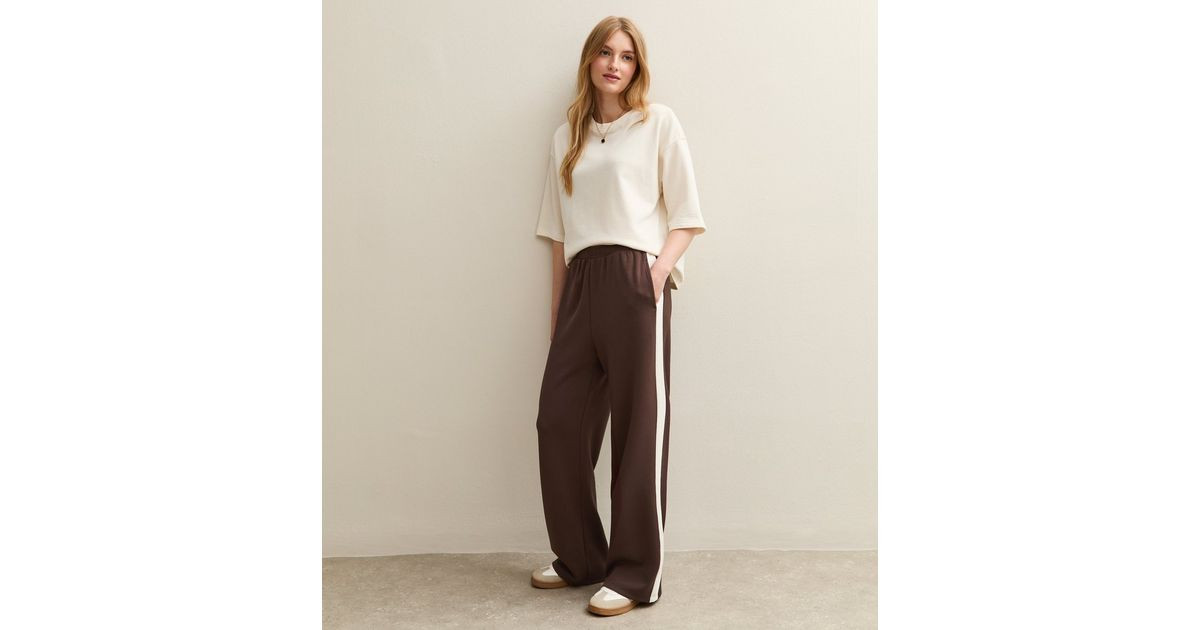 Brown Premium Jersey Side Stripe Wide Leg Trousers | New Look | New Look (UK)
