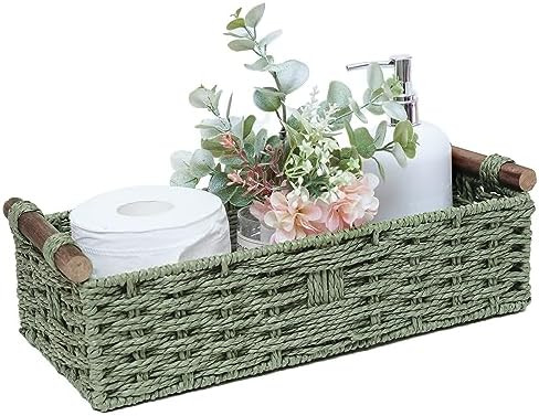 Round Paper Rope Storage Basket Wicker Baskets for Organizing with Handle Decorative Storage Bins... | Amazon (US)
