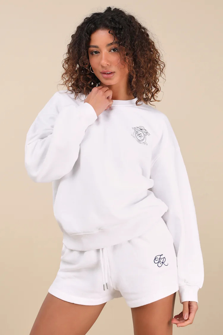Leone White Monte Carlo Embroidered Pullover Sweatshirt | Lulus