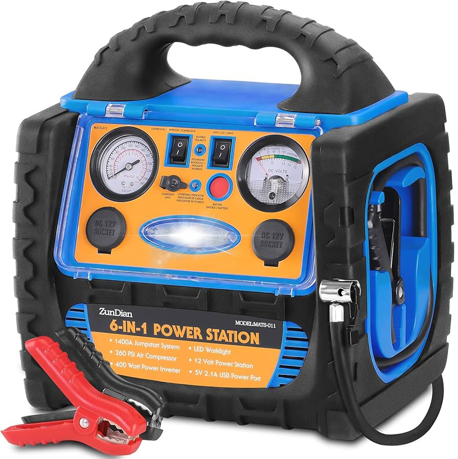 6-in-1 1800Amp Jump Starter with Air Compressor, 12V Car Battery Jumper 260PSI Tire Inflator, Por... | Amazon (US)
