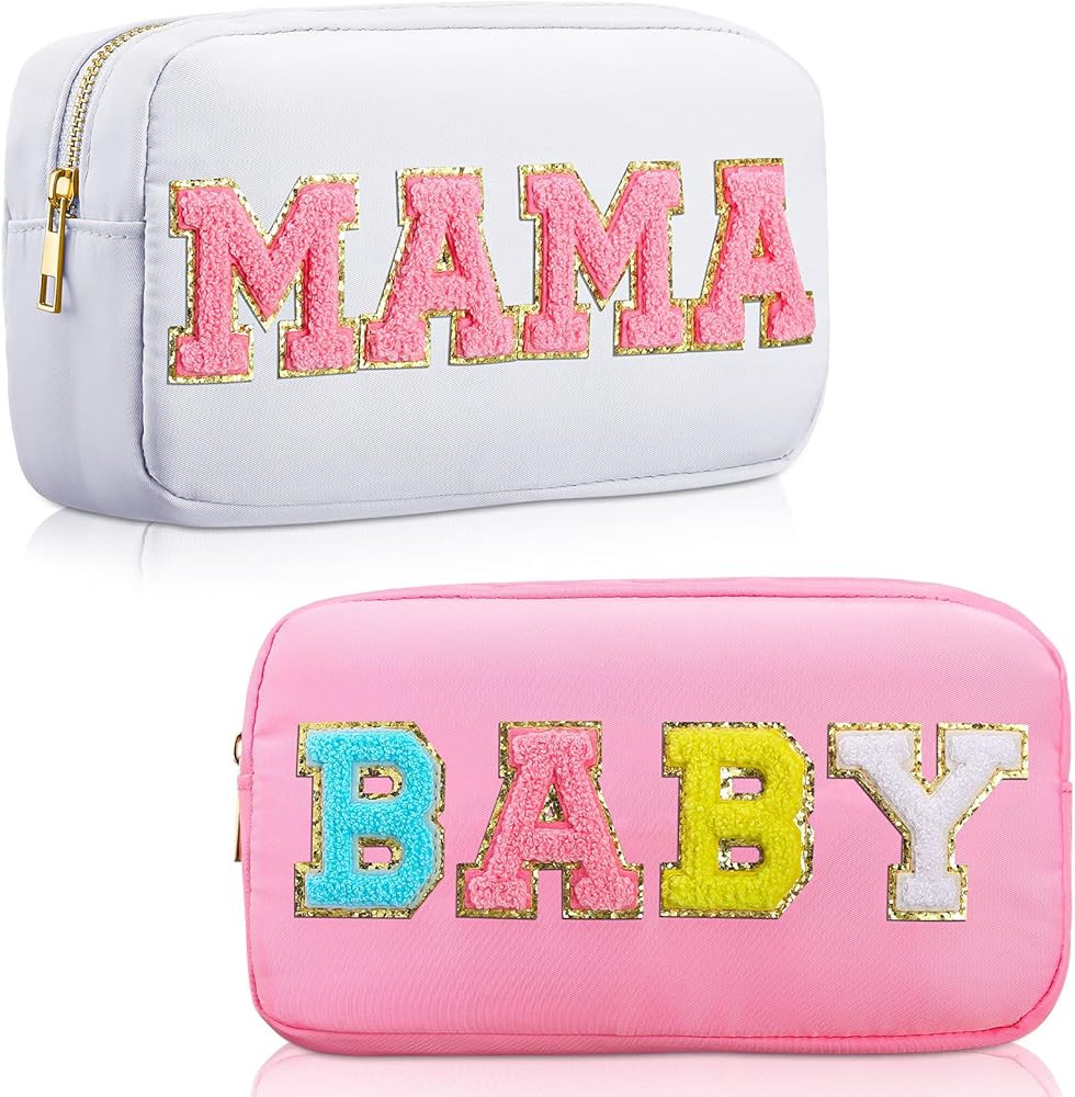 Sanwuta 2 Pieces Nylon Cosmetic Bag Chenille Letter Makeup Bag Baby and Mama Pouch Zipper Baby Tr... | Amazon (US)