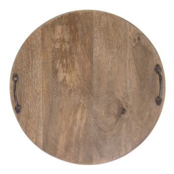Round Mango Wood Serving Board with Iron Handles | Temple & Webster AU