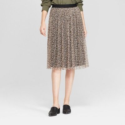 Women's Animal Print Pleated Tulle Midi Skirt - A New Day™ Beige S | Target