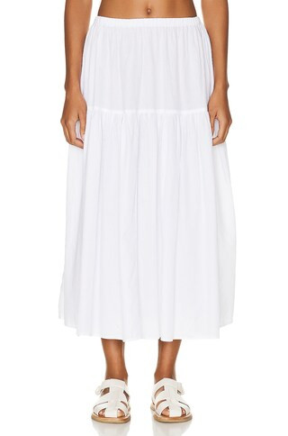 Enza Costa Cool Cotton Tiered Maxi Skirt in White | FWRD | FWRD 