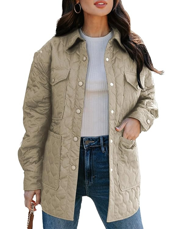 EVALESS Quilted Jackets for Women Lightweight Long Sleeve Button Down Puffer Jacket Warm Winter C... | Amazon (US)