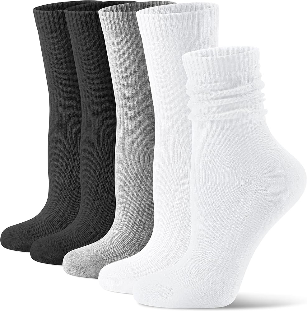 CS CELERSPORT Crew Socks for Women, 5 Pack Retro Cotton Casual Cushioned Slouchy Socks | Amazon (US)