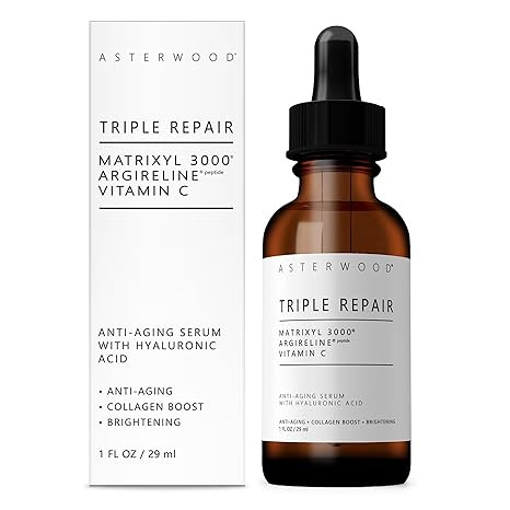 Asterwood Triple Repair Matrixyl 3000 + Argireline + Hyaluronic Acid + Vitamin C Serum for Face -... | Amazon (US)