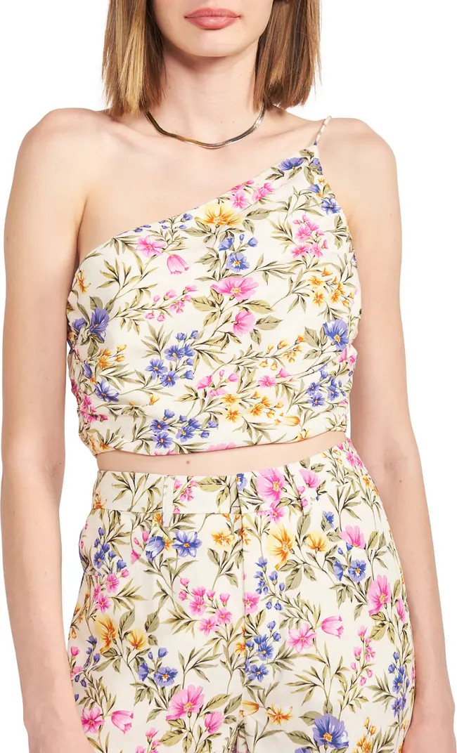En Saison Valeria Floral Print One-Shoulder Crop Top | Nordstrom | Nordstrom