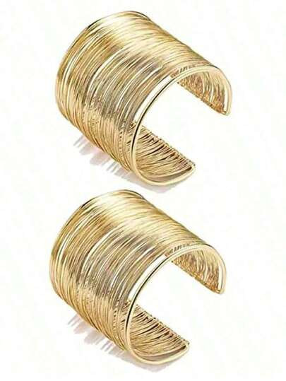 2 Pcs Cuff Bangle Bracelet For Women Open Wide Wire Bracelets Gold Wrist Cuff Wrap Bracelet Adjustable | SHEIN