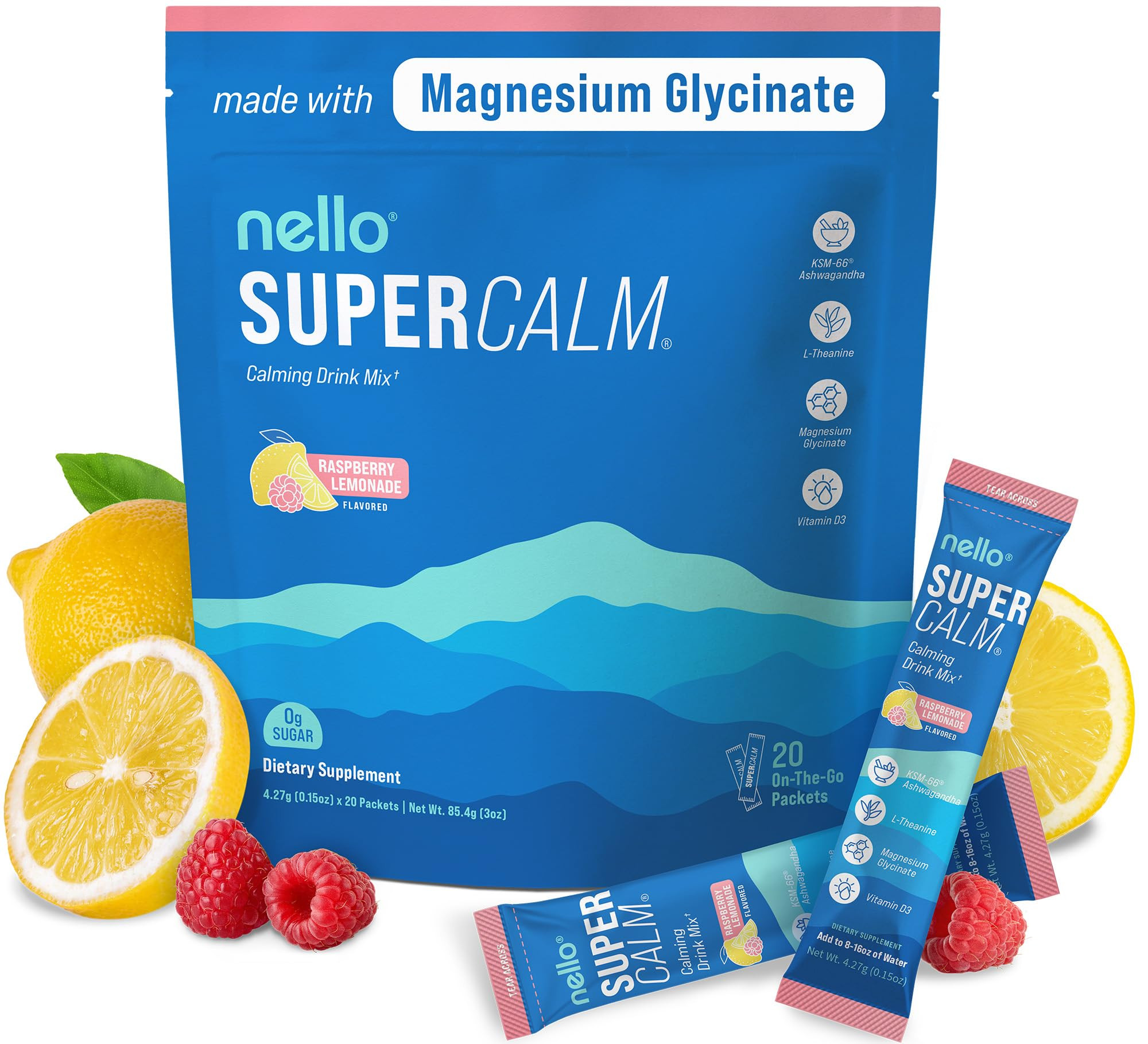 Supercalm Powdered Drink Mix, Raspberry Lemonade, L Theanine, Ksm-66 Ashwagandha, Magnesium Glyci... | Amazon (US)