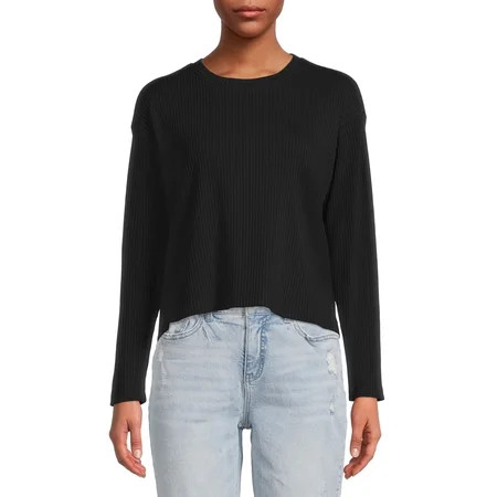 Time and Tru Knit Long Sleeve Crewneck Top | Walmart (US)