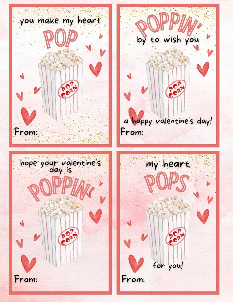 Printable Valentine Card, Popcorn Valentine Card, Printable Classroom Valentine Card, School Vale... | Etsy (US)
