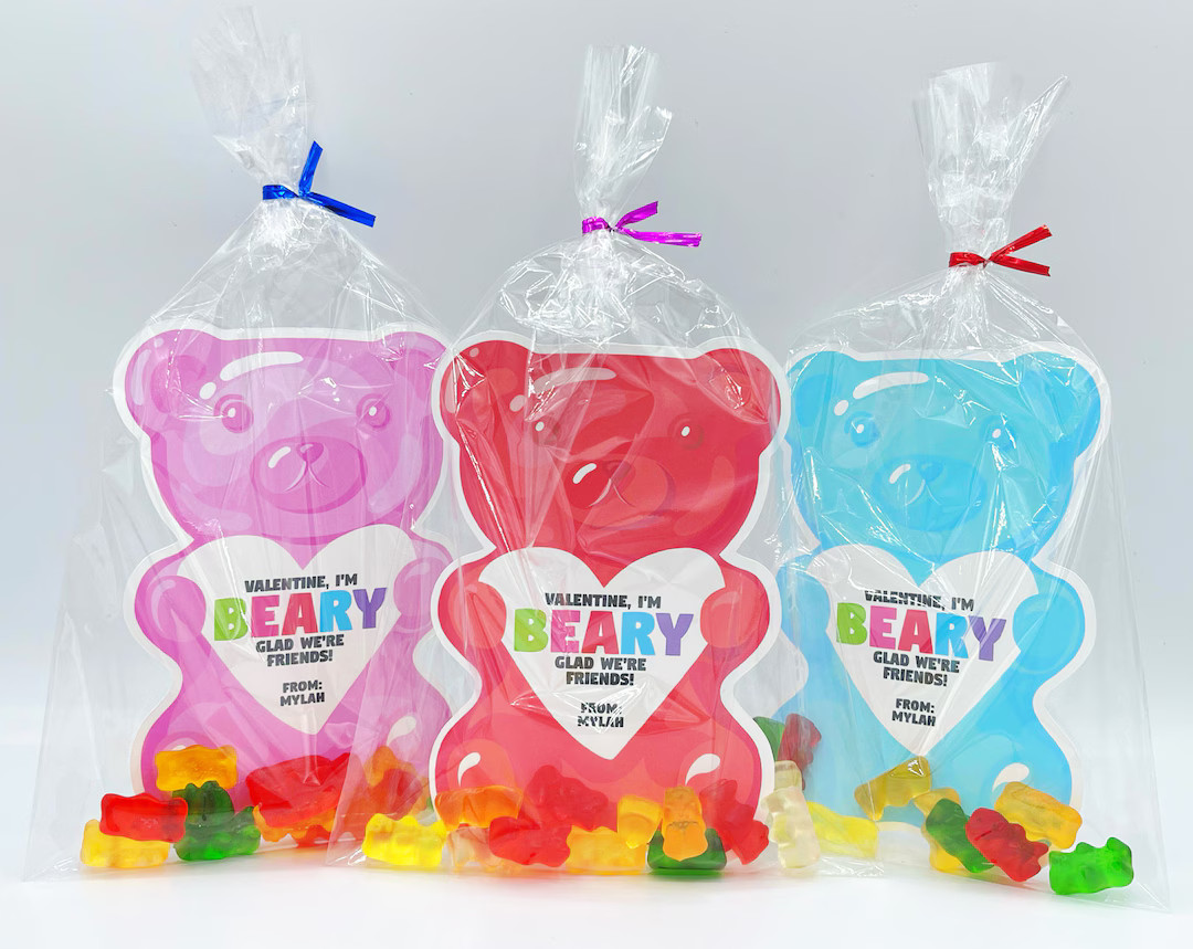 Cute Bear Kids Valentines Cards, I'm Beary Glad We're Friends Valentine's Day Card, Boy Girl Vale... | Etsy (US)