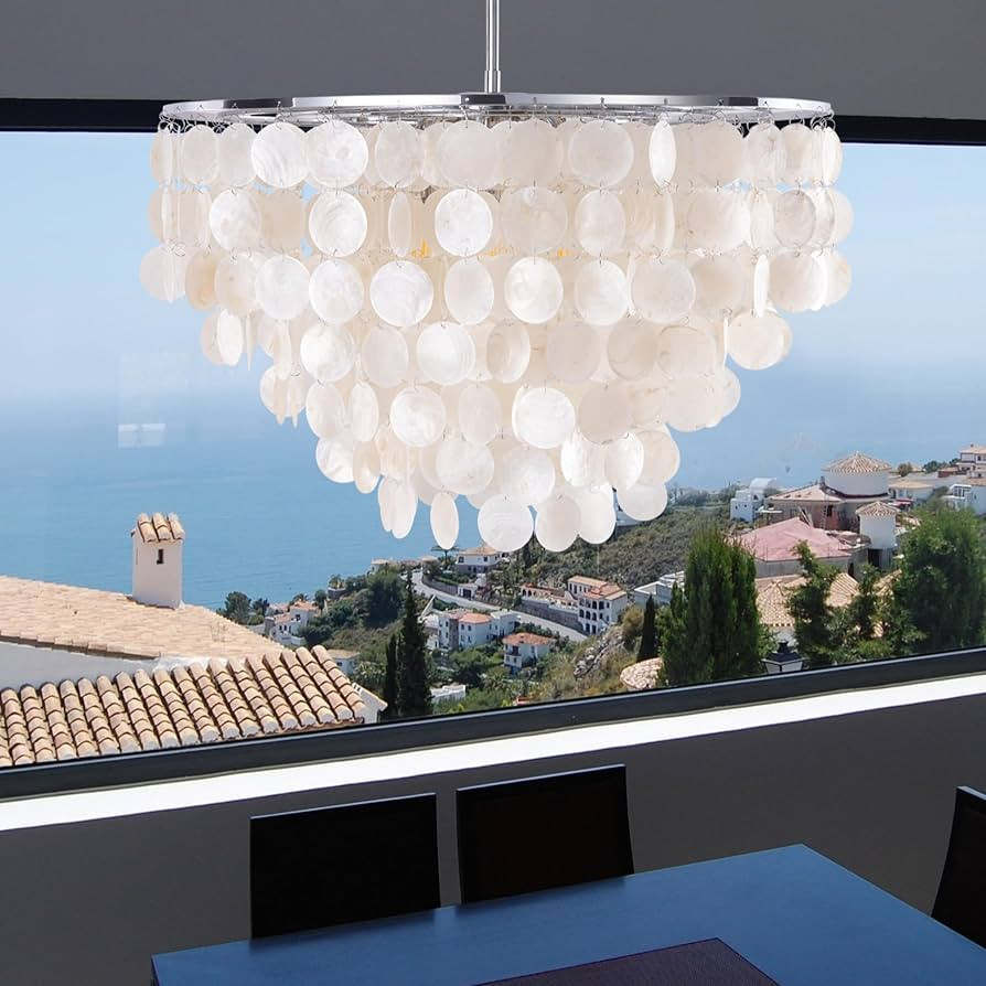 Wellmet Natural Capiz Shell Chandelier, 6 Lights Coastal Modern Capiz Chandelier Pendant Lighting... | Amazon (US)