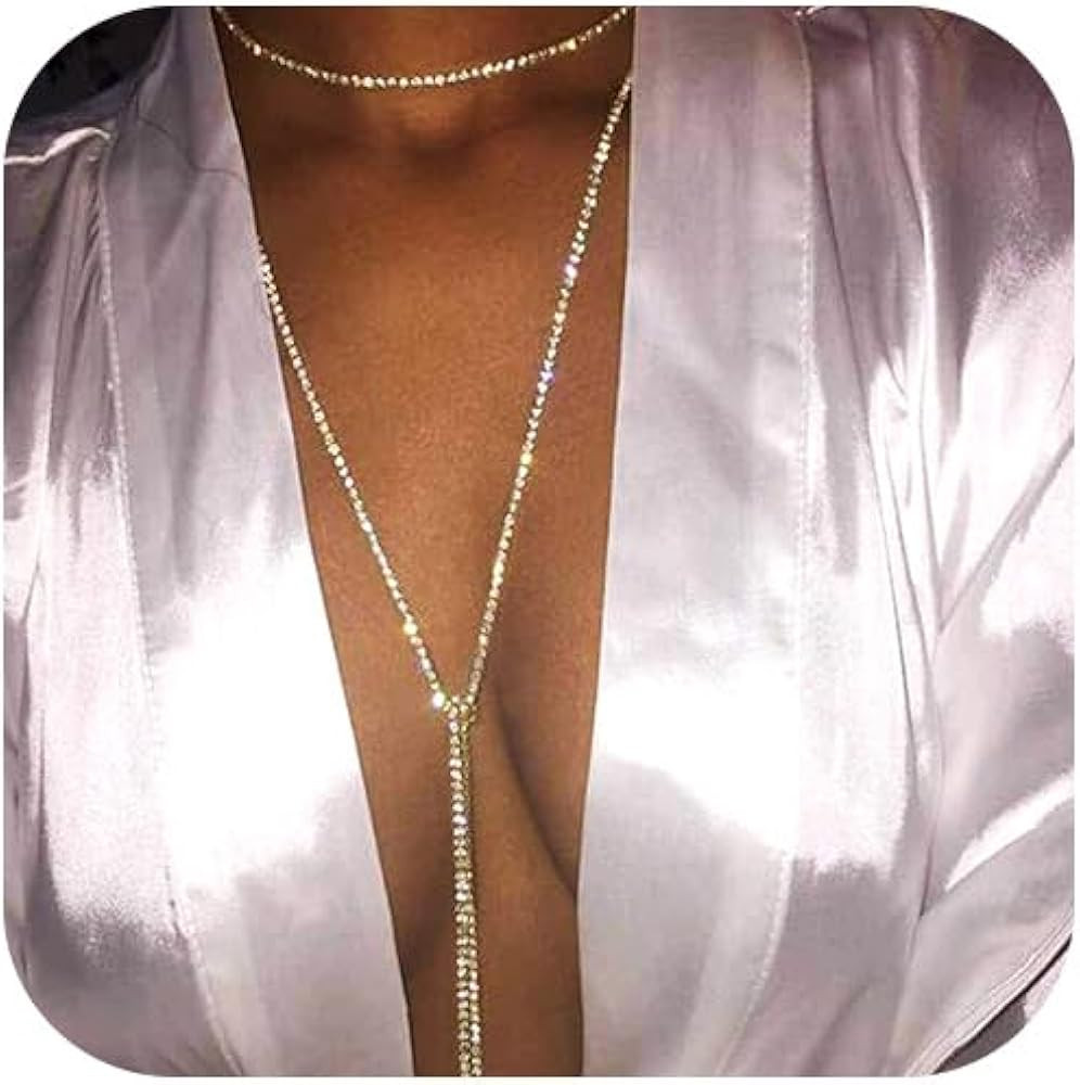 Jovono Rhinestone Choker Necklaces Silver Sparkly Necklace Long Crystal Jewelry for Women | Amazon (US)
