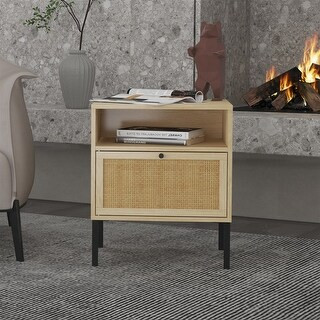 Modern Nightstand Rattan Side Table with Storage | Bed Bath & Beyond