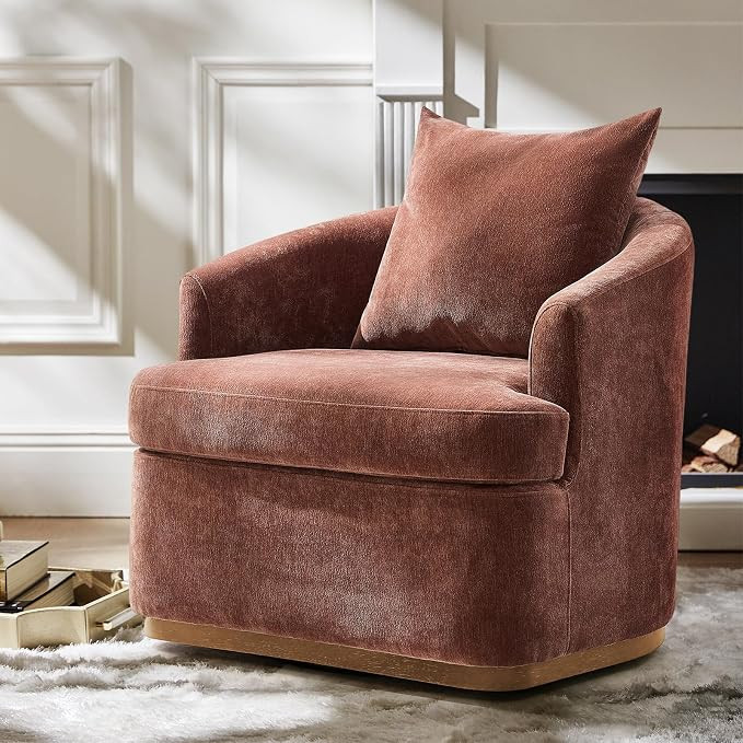 HULALA HOME Modern Swivel Accent Chair with Lumbar Pillow, 360° Swivel Barrel Chair with Solid W... | Amazon (US)