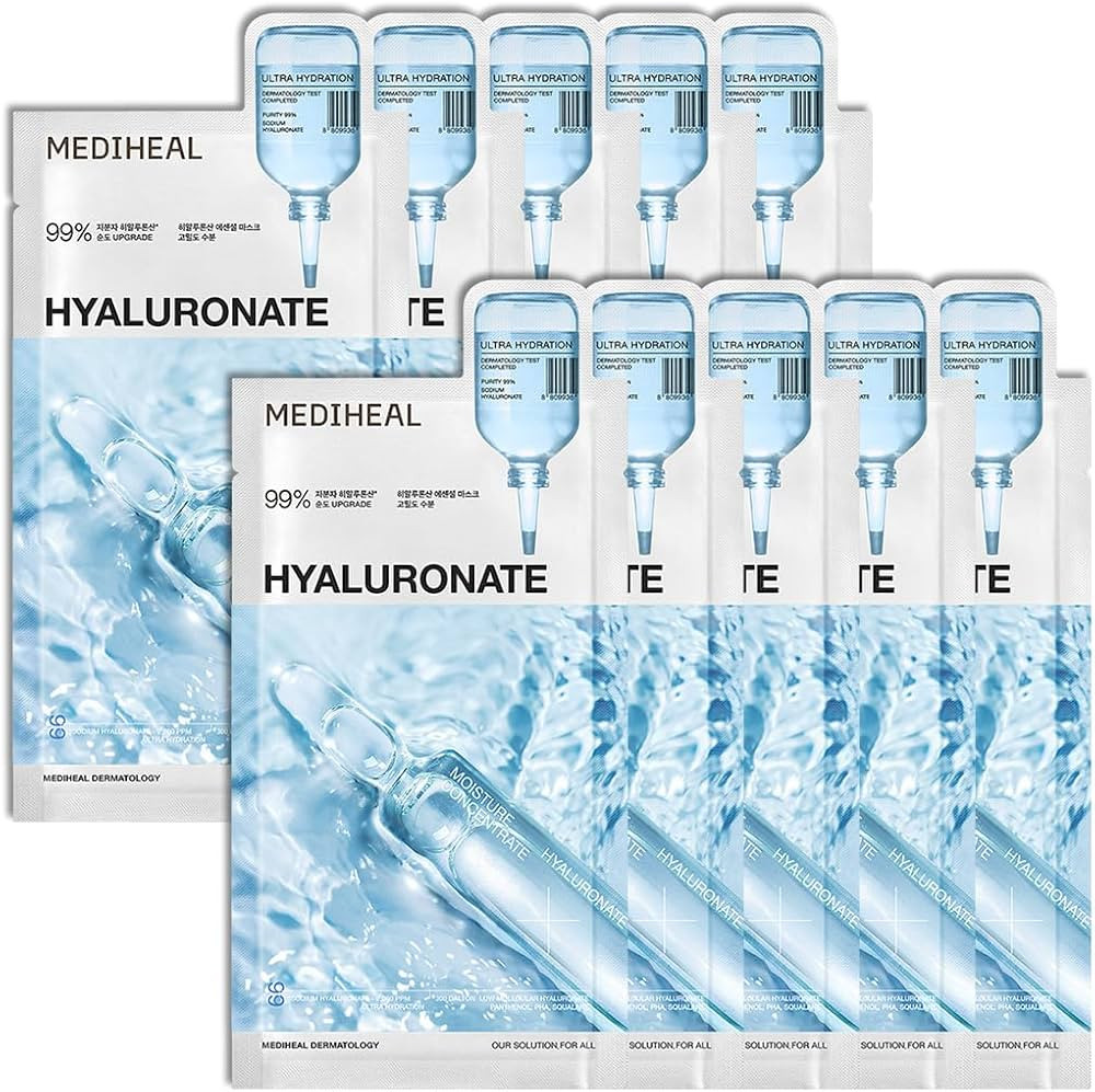 Mediheal Essential Face Mask [Hyaluronic Acid] Ultra Hydration 10 pcs. with 98% Purity Hyaluronic... | Amazon (US)