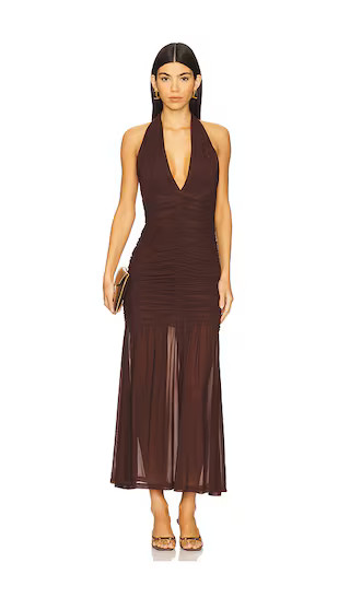 x REVOLVE Sephera Halter Mesh Midi Dress in Chocolate | Revolve Clothing (Global)