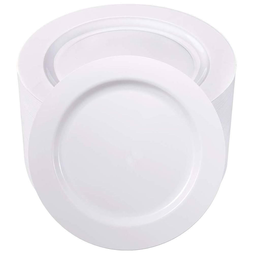 bUCLA 100PCS White Plastic Plates-10.25inch Disposable Dinner Plates-Premium Party&Wedding Plates | Amazon (US)