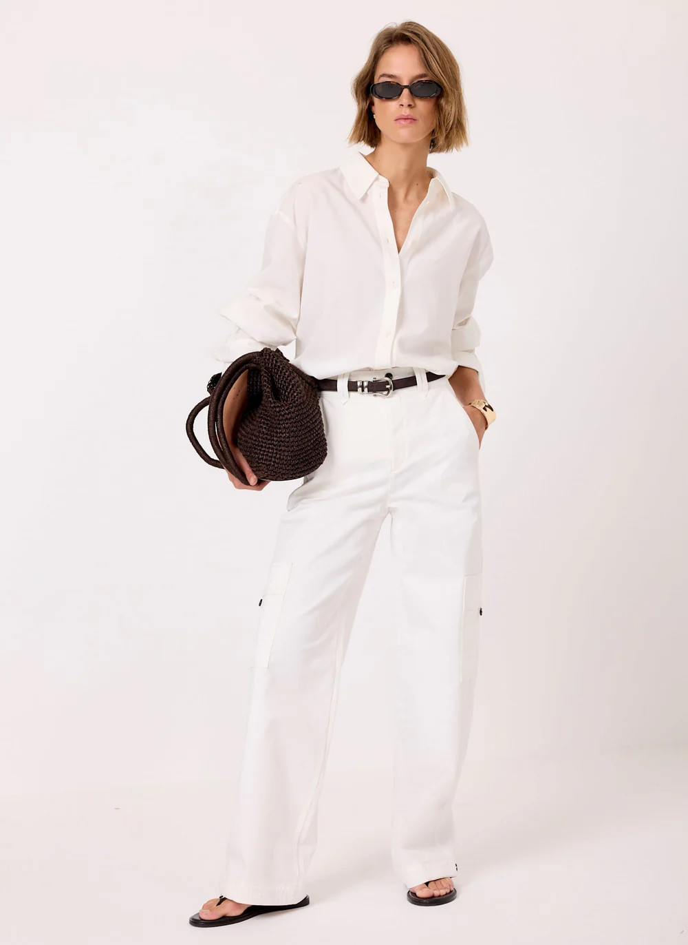White Utility Chino Wide Leg Trousers | Mint Velvet