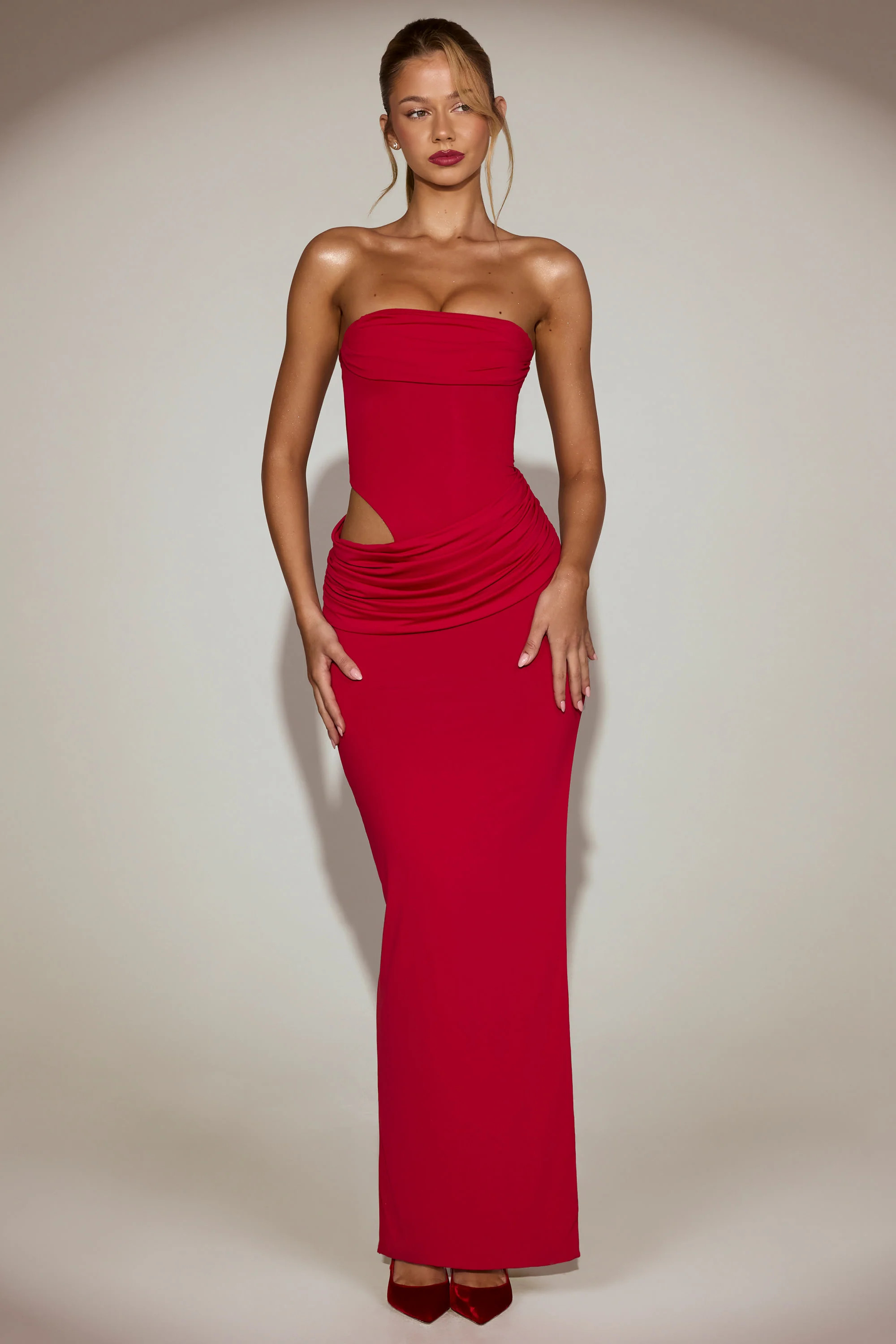 Cut-Out Bandeau Maxi Dress in True Red | Oh Polly