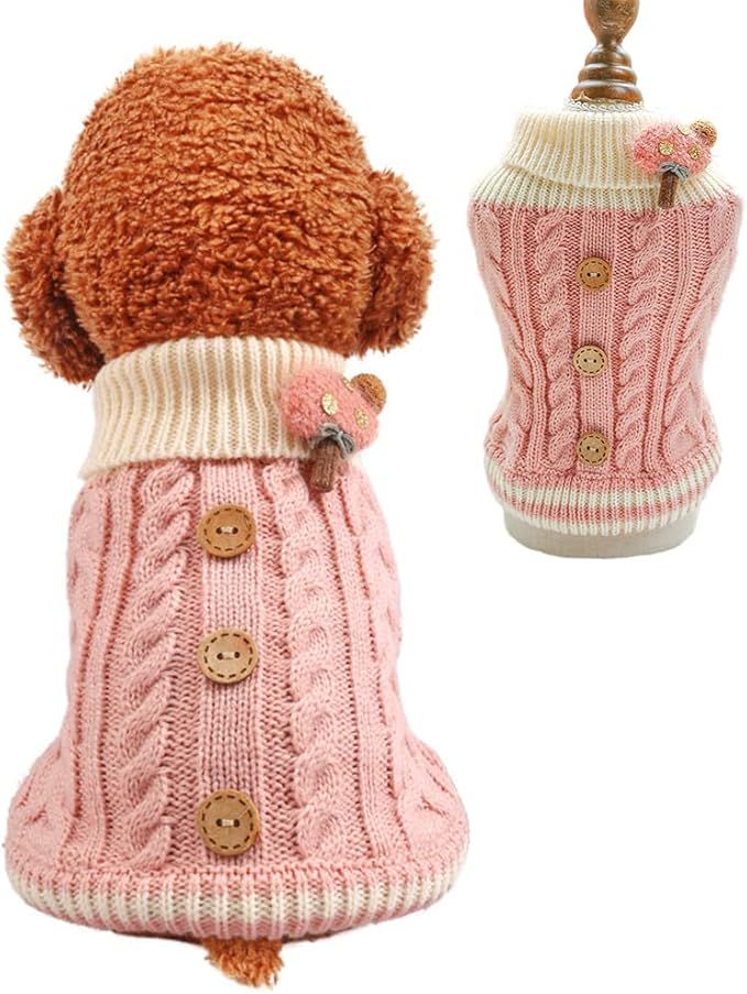 Knitted Dog Sweater for Small Dogs Cats Thick Warm Puppy Clothes Turtleneck Elastic Chihuahua Bul... | Amazon (US)