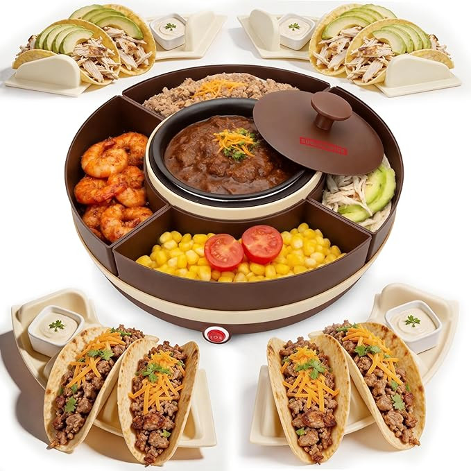Lazy Susan Taco Bar & Condiment Containers with Lids, 4 Taco Holders for Taco Tuesday Kit, Fondue... | Amazon (US)