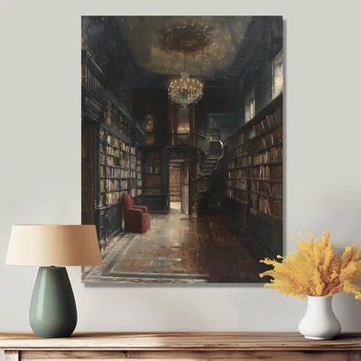 Brown Library Shelves Historic Haven II - Libraries Wall Art Living Room | Wayfair North America