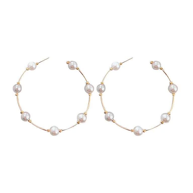 ONHUON  Pearl Hoop Earrings For Women Fashion Drop Dangle Earrings Lightweight Beaded | Walmart (US)