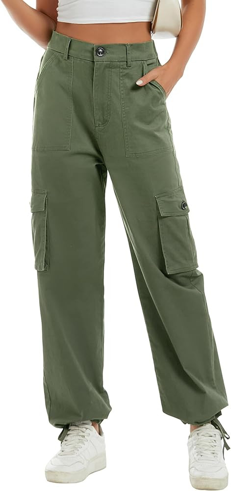 LOCUBE Women's High Waisted Wide Leg Cargo Hiking Pants Casual Tactical Style with 6 Pockets | Amazon (US)