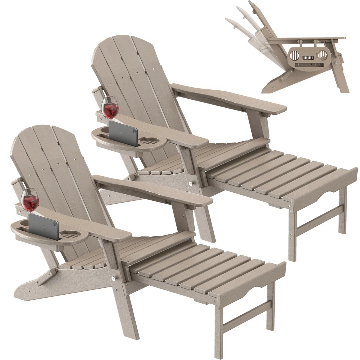 HDPE Folding And Adjustable Adirondack Chair With Ottoman (Set of 2) | Wayfair North America
