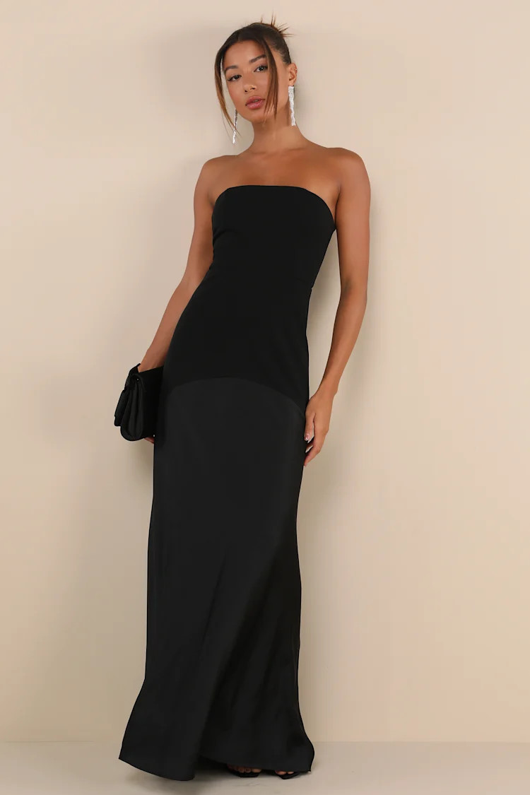 Compelling Style Black Strapless A-Line Maxi Dress | Lulus