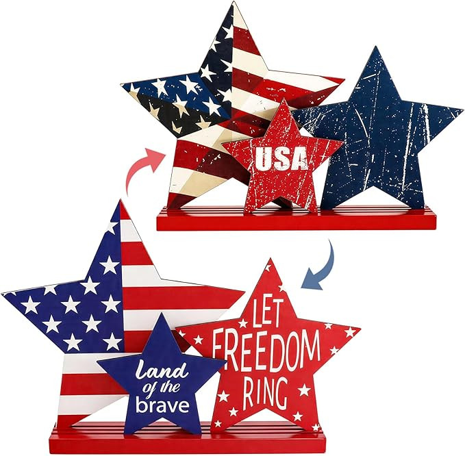 4 Pcs 4th of July Decorations,Red White Blue Patriotic Star Table Centerpieces with Base, Reversi... | Amazon (US)