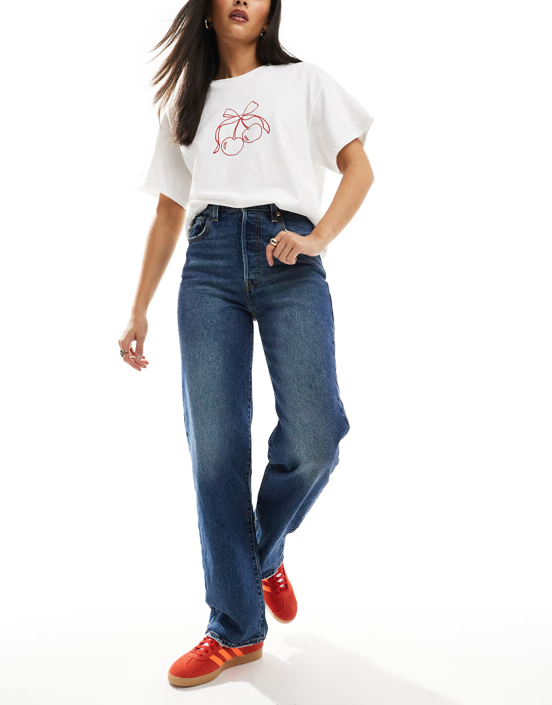 Levi's ribcage high rise straight ankle length jeans in  dark blue | ASOS (Global)