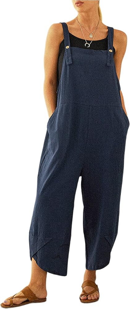 UANEO Womens Cotton Adjustable Casual Summer Bib Overalls Jumpsuits with Pockets | Amazon (US)