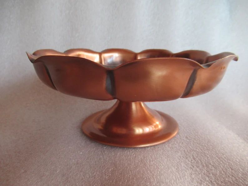 Vintage Solid Copper Pedestal Round Dish Candle Holder Metal Shiny Copper 1960s 1970s Bowl Displa... | Etsy (US)