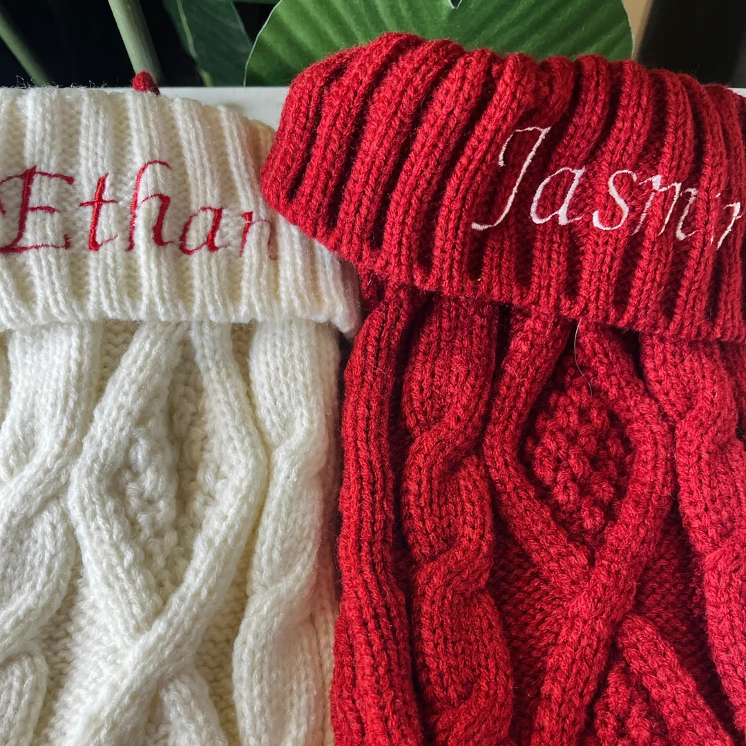 Personalized Embroidered Cable Knit Christmas Stocking - Etsy | Etsy (US)