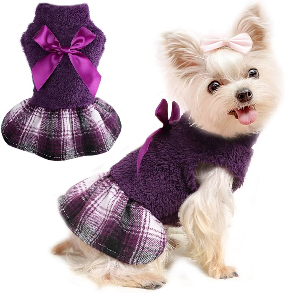 Dog Winter Clothes Puppy Dresses for Small Dogs Girl Fleece Warm Pet Sweater Dress Cold Weather D... | Amazon (US)