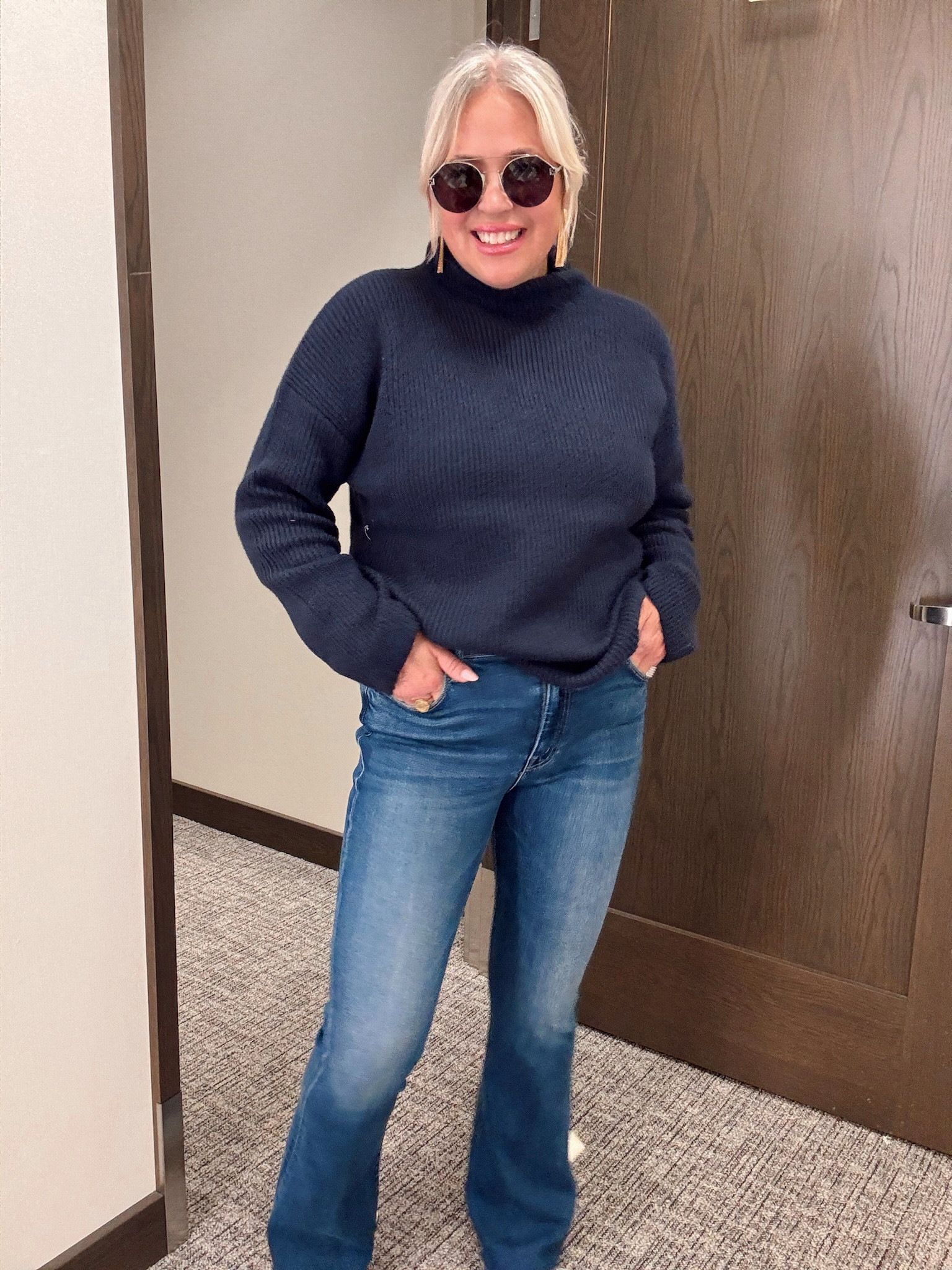 Nordstrom Anniversary Sale try on!

These jeans are so good, love the fit and quality! This navy sweater is perfect for fall, closet staple. The silver flats are a must! And how fun are these Fendi sunglasses?!

Sweater is size medium 
Size 30 jeans 

#LTKSummerSales #LTKSaleAlert #LTKxNSale