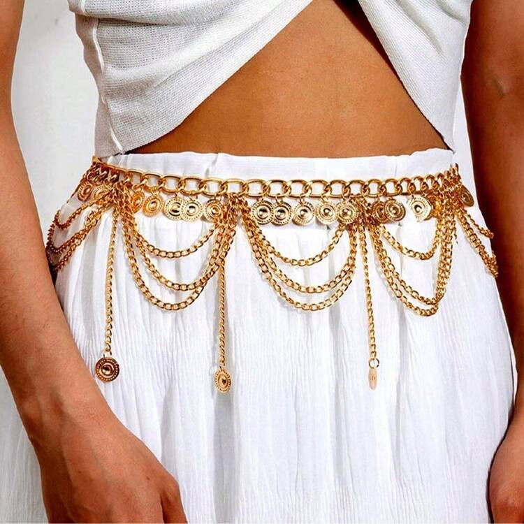 Bohemian Sexy Waist Chain Multistrand Gold Coin Tassel Belly Dance Body Chain | SHEIN